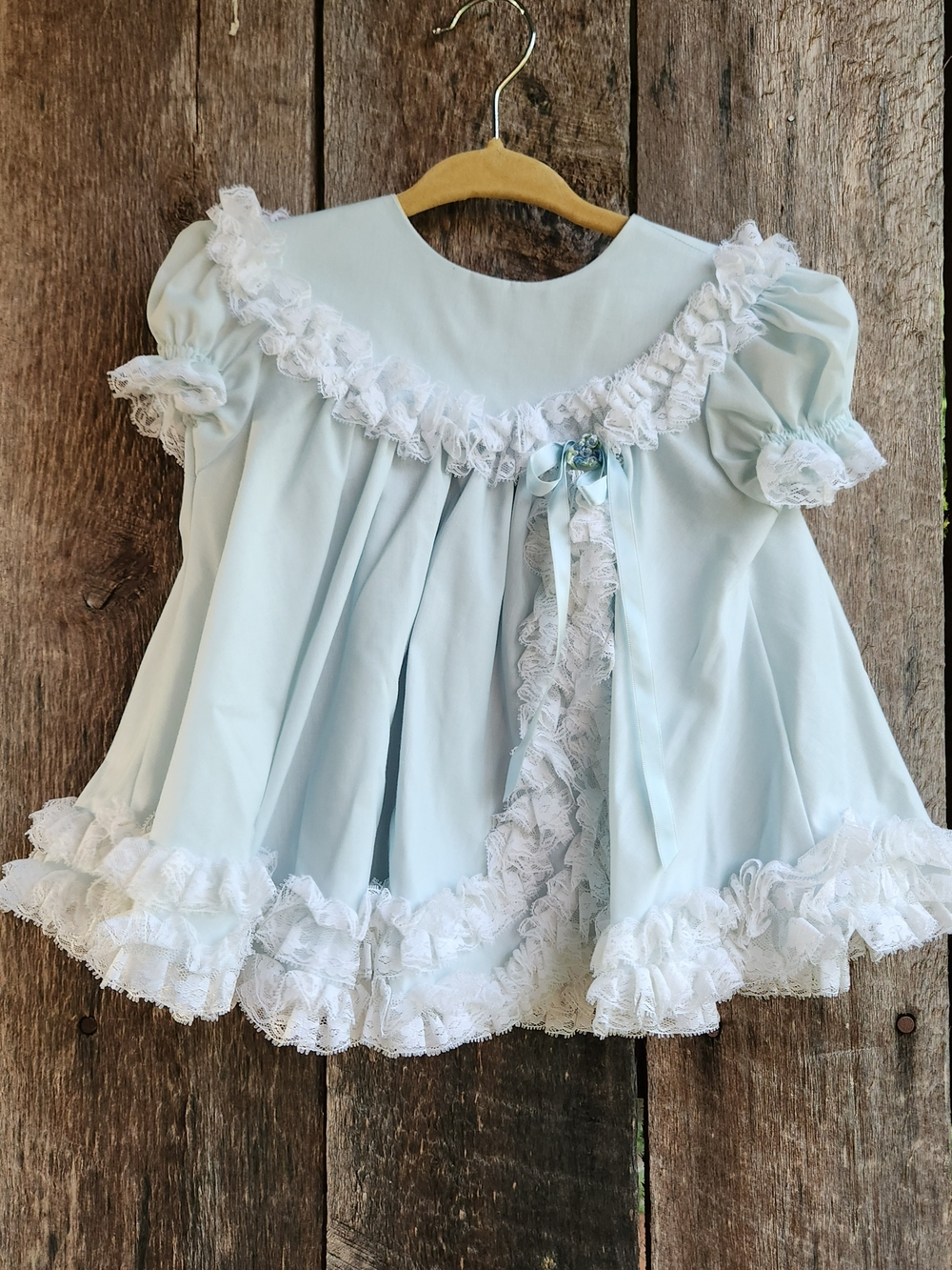 Vintage Bryan Baby Dress 6M Pastel Blue Lace Frills